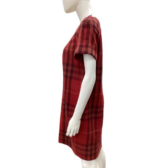 Burberry Dress Women’s Size 12 Wool Mini Short Sleeve Lined Classic Red Plaid - Picture 3 of 5